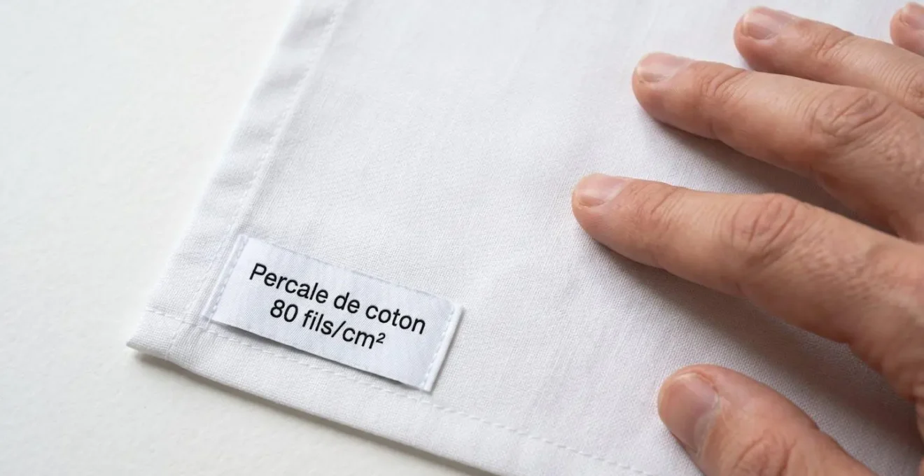Gros plan sur la texture d'un tissu en percale de coton montrant la densité du tissage